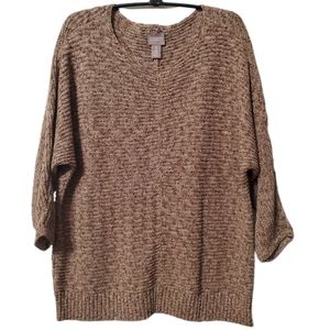 Chicos size 2 brown sweater with gold threads 3/4 sleeve 89% cotton.